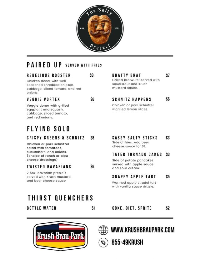The Salty Pretzel menu at Krush Brau Park, Kissimmee – photo 2